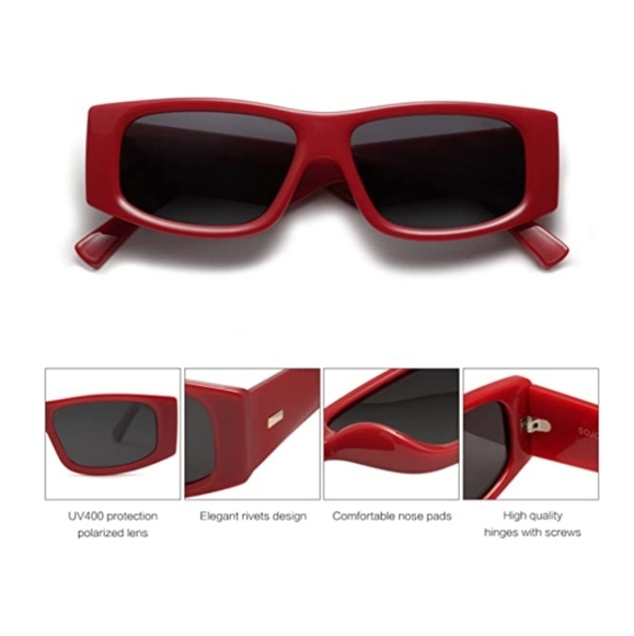 New Maroon Rectangle Polarized Sunglasses Fashion Trendy Narrow Square main image 4